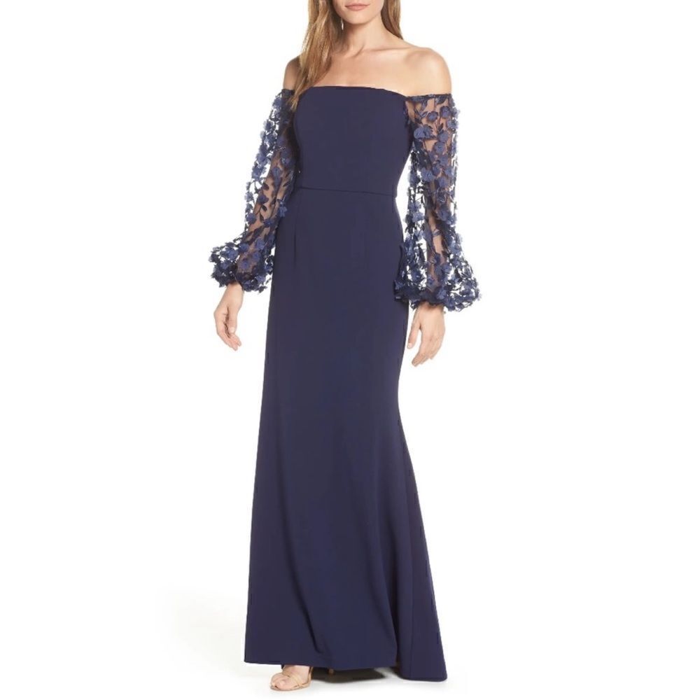 New Eliza J Off The Shoulder 3d Floral Sleeve Scuba Crepe Dress Size 8